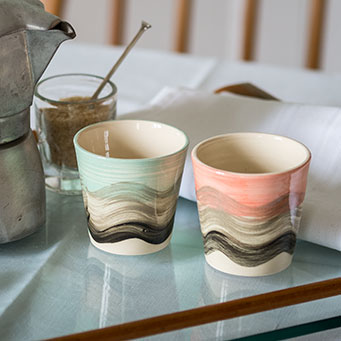CREMA – two espresso beakers: turquoise and coral wave